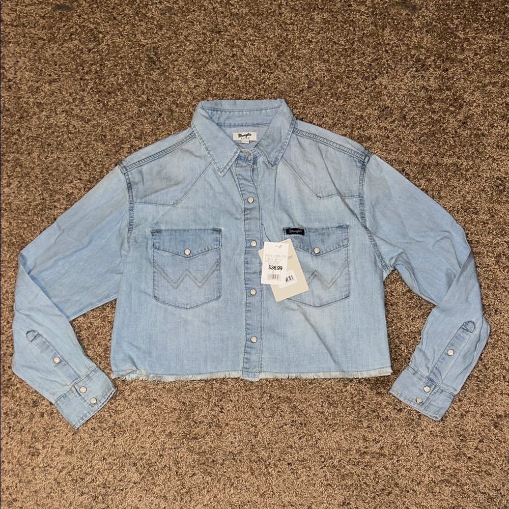 Wrangler Denim Crop Shirt in Light Blue
